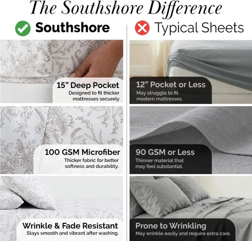 Vista 4 de Southshore Fine Living, Inc. Colección Winter Brush, juego de sábanas de 3 piezas para cama individual, sábana bajera con bolsillo profundo de 14