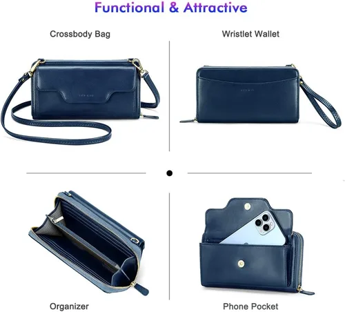 Vista 3 de nuoku Bolsos cruzados para mujer, carteras de muñeca para mujer, monederos pequeños para mujer, cartera para teléfono celular, cartera RFID