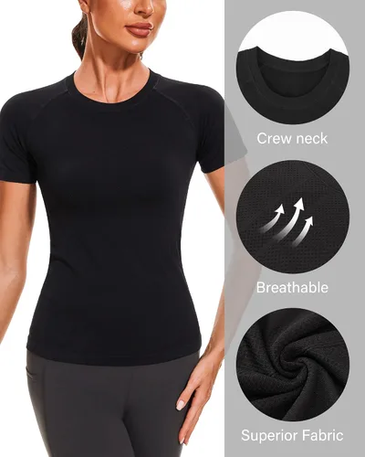 Vista 4 de Stelle Camisetas de entrenamiento para mujer, sin costuras, de manga larga, con agujeros para el pulgar para deportes, correr, atléticas, ajustadas