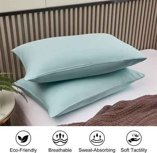 Vista 4 de Lirex Paquete de 2 fundas de almohada, 100% algodón, transpirables, 20" x 36" tamaño King estándar, color verde aguamarina