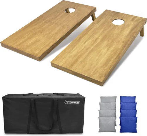 Vista 92 de GoSports 4 ft x 2 ft Regulation Size Wooden Cornhole Boards Set with Light Brown Finish - Includes Carrying Case and Bean Bags Negro- gris
