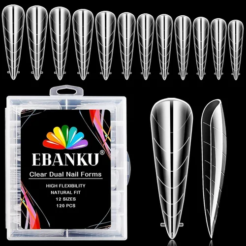 Vista 11 de EBANKU - 96 piezas de kit de formas de uñas de doble cara, transparentes y mate, molde de uñas completo, puntas para extensión de uñas acrílicas