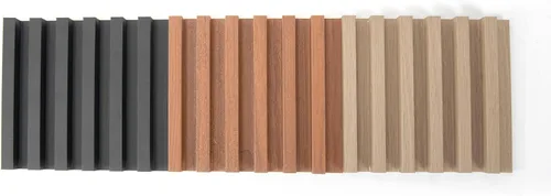 Vista 2 de Paneles de revestimiento de pared de listones de madera, paquete de 3 paneles de pared 3D de WPC insonorizados para decoración de pared