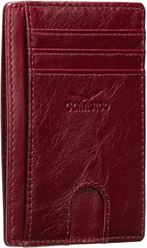 Vista 9 de Claasico Billetera pequeña de bolsillo frontal para hombre con bloqueo RFID, de cuero genuino, tarjetero