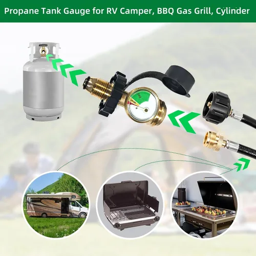 Vista 4 de Indicador de nivel de tanque de propano, adaptador de tanque de propano para tanque de propano LP de 5 a 100 libras, medidor de tanque de propano 1