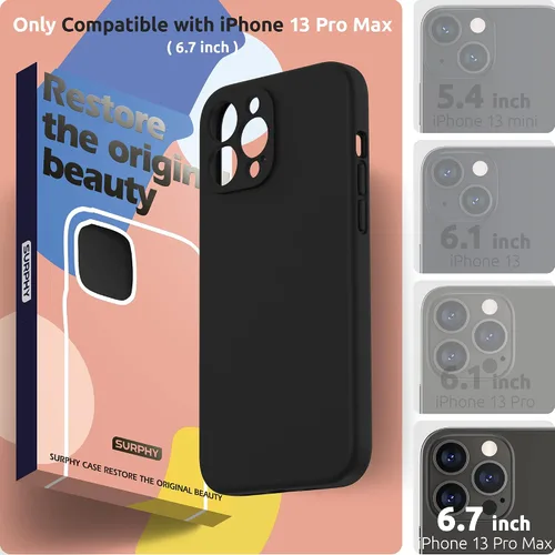 Vista 2 de SURPHY Funda compatible con iPhone 13 Pro Max con protector de pantalla, (protección de cámara + forro de microfibra suave), funda de silicona Negro