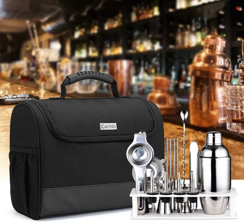 Vista 7 de CURMIO Bartender Kits Bag, estuche de viaje portátil para juego de Negro