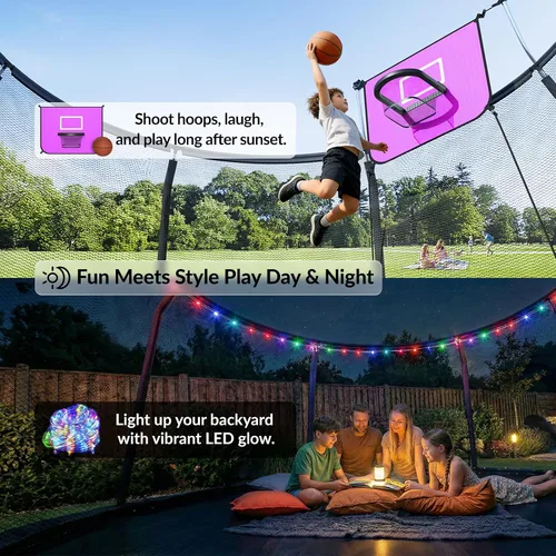 Vista 3 de Outdoor Trampoline with Net for Kids 10FT 12FT 14FT 15FT 16FT Púrpura
