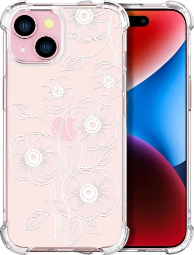 Vista 53 de Compatible con iPhone 14, funda transparente y bonita para mujeres y niñas, diseño floral, diseño floral femenino, funda para teléfono 14