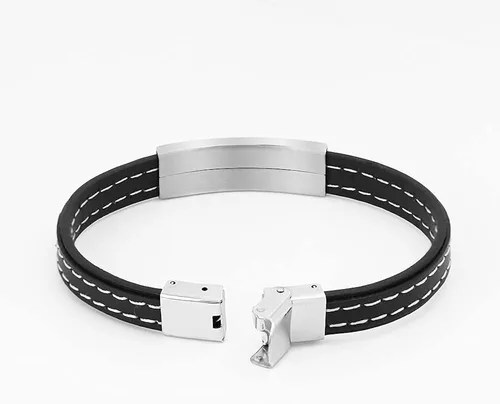 Vista 4 de Pulsera personalizada para hombres pulsera personalizada de cuero trenzado negro con nombre grabado para marido novio pulseras para hombres Sin gemas