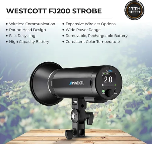 Vista 3 de Westcott FJ200 - Luz estroboscópica de bolsillo de cabeza redonda con tarjeta de memoria de 64 GB para video 4K y Westcott ProGrip2 soporte