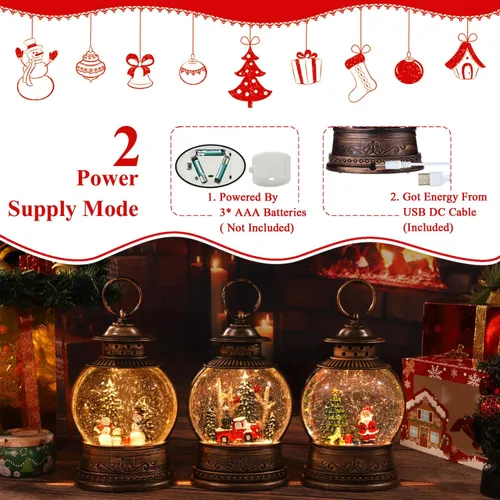 Vista 7 de Decoraciones de Navidad para interiores - 8 canciones navideñas, globo de nieve de Navidad musical - Globo de nieve con remolino de purpurina