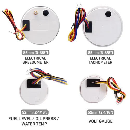 Vista 4 de RACETECH Juego de 6 Instrumentos – Velocímetro GPS de 85mm 200 Km/h & Tacómetro 8000 RPM – Medidores de 52mm de Combustible, Aceite, Temperatura
