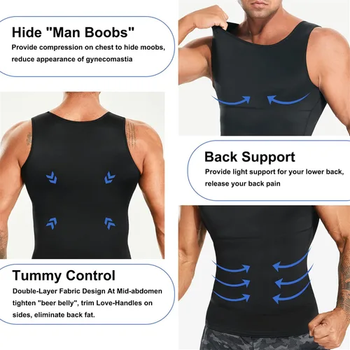 Vista 2 de Camiseta de compresión para hombre adelgaza y moldea el cuerpo - chaleco de entrenamiento camiseta de tirantes para marcar abdominales camisetas