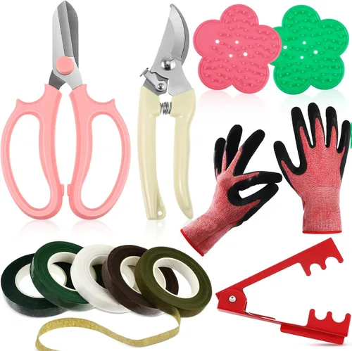 Vista 8 de Kit de arreglo floral WILLBOND, herramienta para pelar espinas de rosas de San Valentín, tijeras de poda de jardín, tijeras, removedor de espinas