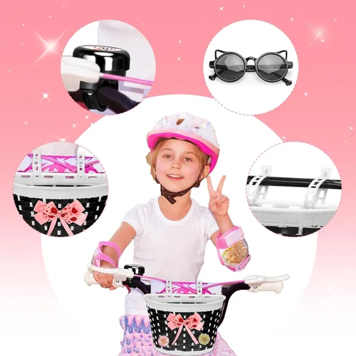 Vista 6 de Cesta infantil para niñas y niños, accesorios de bicicleta con calcomanías de campana, radios de rueda, gafas de sol para montar, decoraciones
