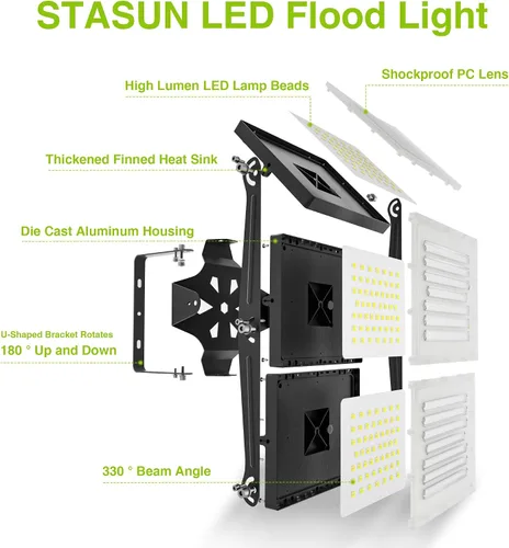 Vista 28 de STASUN - Luz de inundación LED para exteriores, 150 W, 15000 lúmenes, 6000 K, luz blanca IP66, impermeable, luz de estacionamiento comercial, 3