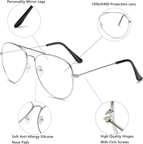 Vista 4 de AISSWZBER Lentes de aviador transparentes con marco de metal clásico prémium