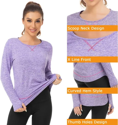 Vista 4 de Soneven Camisas de entrenamiento de manga larga de forro polar térmico para mujer, cuello redondo, ajuste holgado