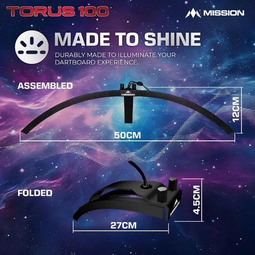 Vista 6 de Mission Darts TOR100 Torus 100 Tablero de Dardos LED Plegable Portátil Sistema de Iluminación de Viaje