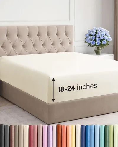 Vista 65 de Sábana bajera ajustable extra profunda Twin XL – Sábana bajera individual de lujo de hotel solamente – Se adapta fácilmente a colchones de 18 a 24