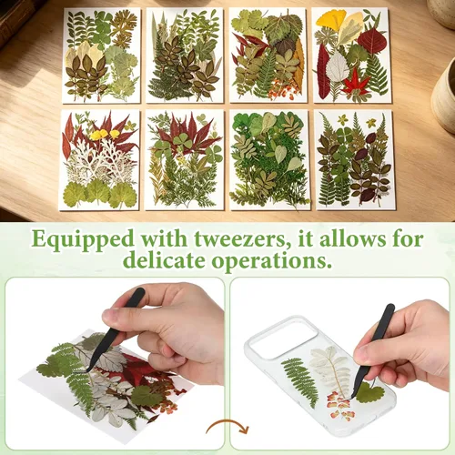 Vista 9 de Alipis Dried Pressed Flowers and Leaves for Resin Crafts, 162+ Pieces Green Leaves