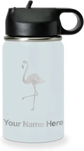 Vista 66 de LaserGram Botella de agua personalizada, flamenco, acero inoxidable de doble pared aislada al vacío con popote superior, regalo grabado