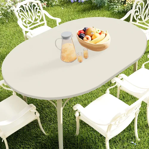 Vista 25 de Smiry Mantel redondo de pícnic, fundas de mesa elásticas impermeables para mesas de 18 a 24 pulgadas, manteles de vinilo con parte trasera