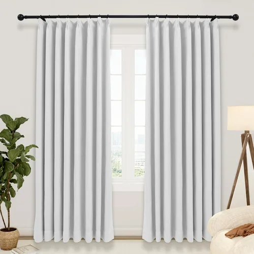 Vista 14 de LUSTROWIN Cortinas plisadas francesas de lino sintético con textura personalizada para dormitorio, cortinas opacas, cortinas de ventana para sala