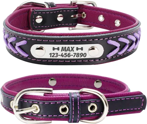 Vista 11 de LINMAGCO Collar reflectante personalizado para perro con campanas, estilo de cuero suave, resistente y ajustable, con placa de identificación Azul