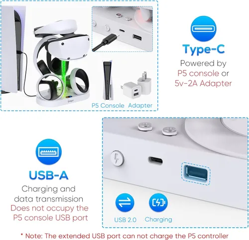 Vista 5 de Estación de carga para PS VR2 con luz RGB, soporte de carga vertical GORIXER para PSVR2, accesorios de pantalla de auriculares para Playstation VR2