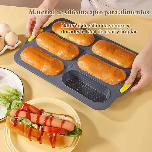 Vista 6 de Molde de silicona para pan de 6 cavidades, molde de pan de masa madre antiadherente y resistente al calor para baguette, moldes de pan para pan 6
