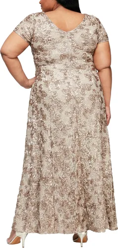 Vista 2 de Alex Evenings Vestido largo de manga casquillo de encaje con roseta para mujer