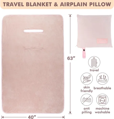 Vista 7 de Tirrinia Manta de viaje para avión, oficina, Poncho 4 en 1, manta portátil de forro polar acogedora de primera calidad con bolsa incorporada
