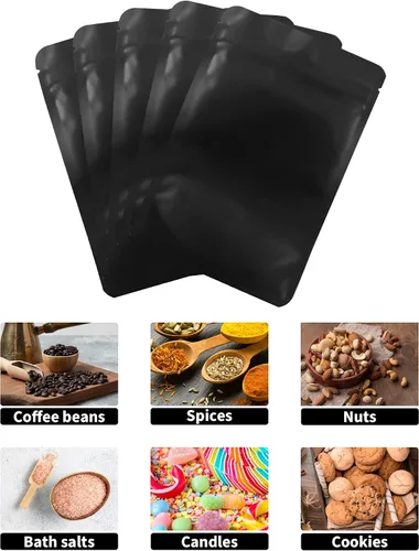 Vista 4 de FireKylin Paquete de 100 bolsas resellables con pie, bolsas a prueba de olores con cierre de cremallera de aluminio para embalaje