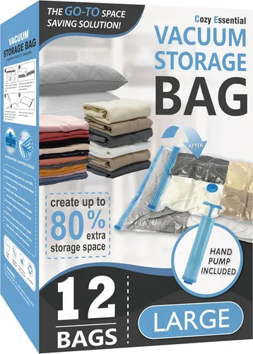 Vista 23 de Cozy Essential Vacuum Storage Bags, 80% Compression Vacuum Seal Space Saver Plastic Packaging Bags for Clothes, Blankets, Pillow, Bedding