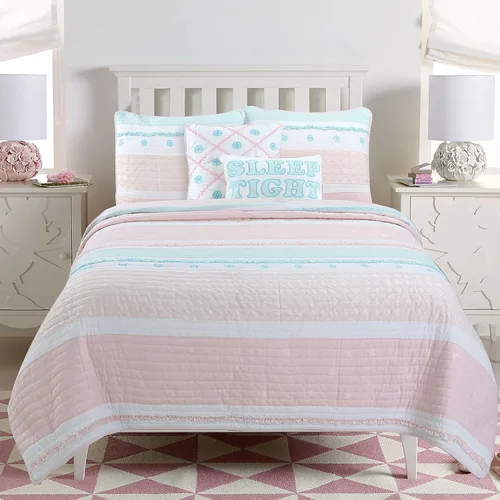 Vista 11 de Cozy Line Home Fashions - Juego de ropa de cama reversible de lunares y rayas en negro, blanco y rosa, con estrellas, de 100% algodón, colcha