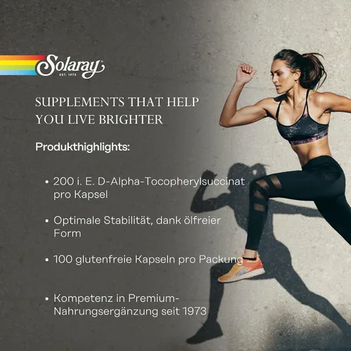 Vista 3 de SOLARAY Vitamina E, seca 200 UI con tocoferoles mixtos Función cardíaca saludable y apoyo para la salud de la piel 100