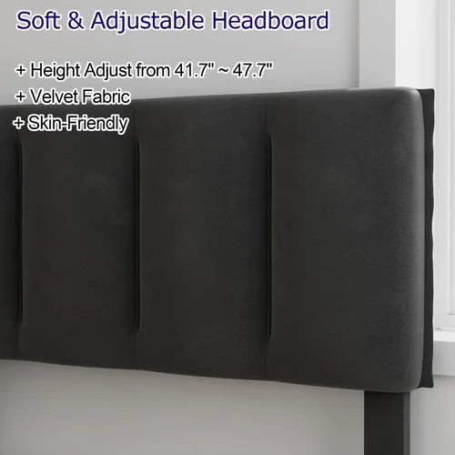 Vista 8 de VECELO Base de cama de tamaño individual con cajón de almacenamiento, base de cama de plataforma resistente con cabecera y fuerte soporte de Negro