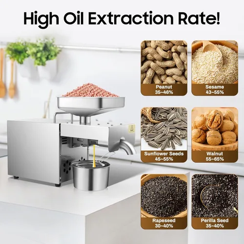 Vista 5 de Máquina de prensa de aceite de cocina, extractor de prensa de aceite automático eléctrico de 610 W, aceite orgánico frío/caliente