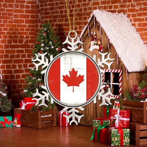 Vista 5 de Adorno de metal de copo de nieve de Canadá, recuerdo de Navidad, regalo de recuerdo patriótico, adorno colgante de Navidad, bandera nacional