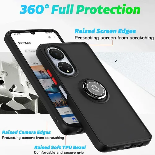 Vista 2 de QUIETIP Funda compatible con Honor X7, TPU + policarbonato duro, anillo magnético a prueba de golpes, cubierta de parachoques con 2 protectores