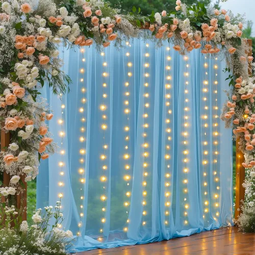 Vista 20 de Cortina de telón de fondo de tul negro de 10 x 10 pies con cadena de luces para fiestas, cortinas de fondo de fotos transparentes para bodas