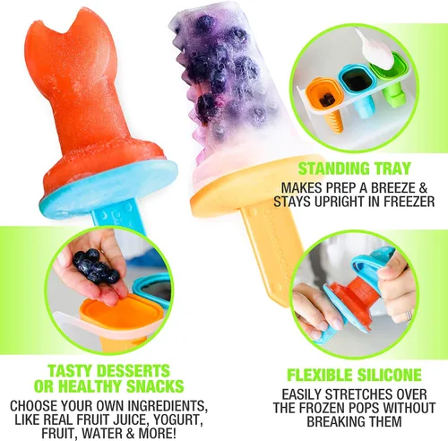 Vista 3 de Dinneractive Play Pop Popsicle Molds - Juego de 3 herramientas temáticas - Moldes de silicona reutilizables para paletas de bricolaje para niños