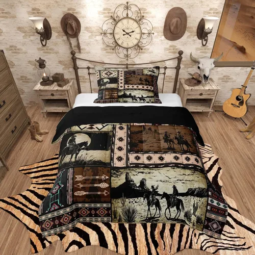Vista 26 de Feelyou, juego de ropa de cama estilo vaquero tamaño individual para niños, juego de edredón occidental para niños y niñas, desierto del lejano