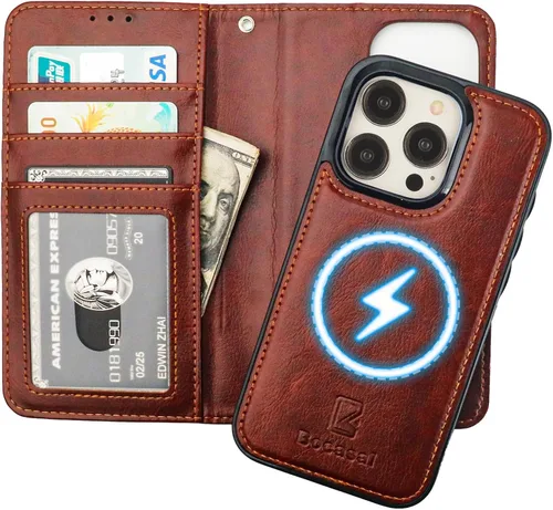 Vista 11 de Bocasal Funda tipo cartera desmontable para iPhone 15 Pro con bloqueo RFID, ranuras para tarjetas, soporte de cuero PU premium magnético con soporte