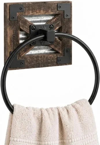 Vista 9 de Autumn Alley Farmhouse Decor - Toallero de mano para baño, soporte rústico para toallas de mano, soporte rústico para anillos, montado en la pared