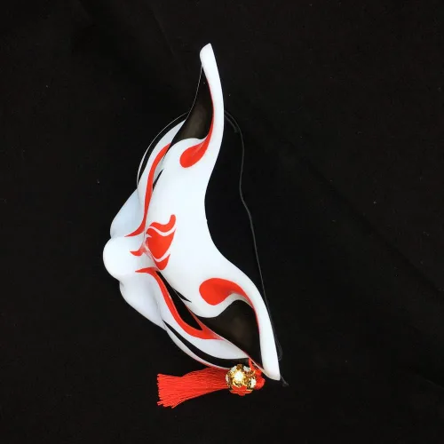 Vista 4 de Kitsune Mask Máscaras Kabuki para disfraz de disfraz de zorro y medio gato, accesorios de decoración de pared