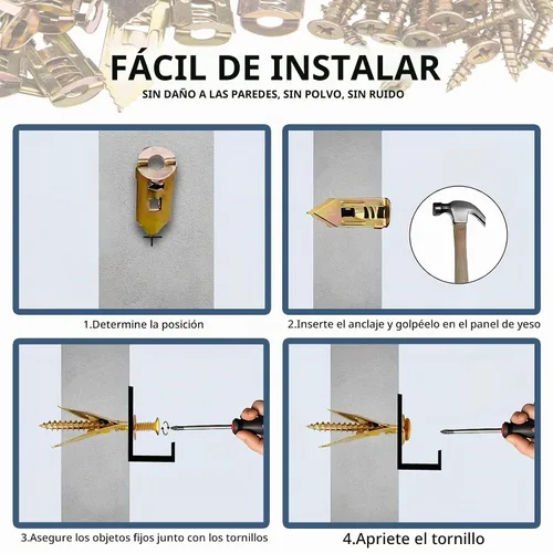 Vista 3 de SOPAMI Kit de 100 piezas de anclajes autoperforantes para paneles de yeso con tornillos, 50 piezas de anclajes para chapa (0.47X1.18 pulgadas) y 50