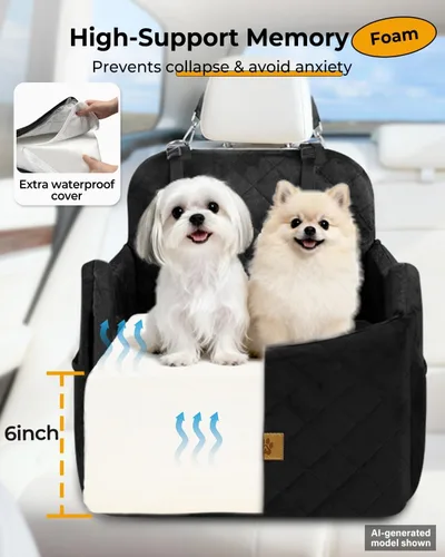 Vista 3 de Asiento de automóvil para perros pequeños/medianos, desmontable y lavable, asiento elevador de perro de menos de 35 libras, espuma viscoelástica